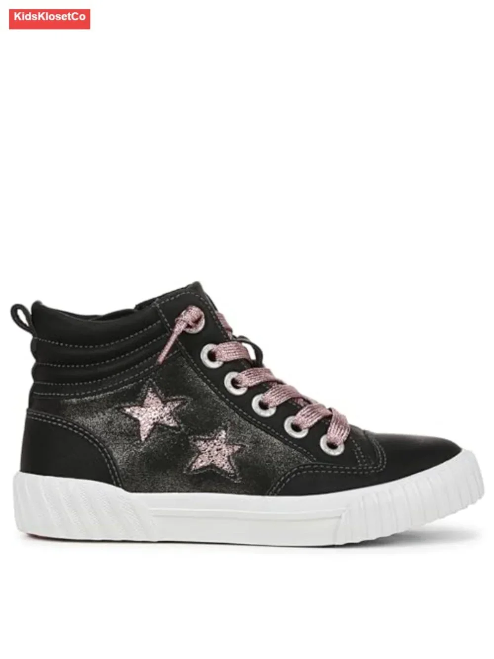 Girls High Top Sneakers Faux Leather Side Zipper Star Details